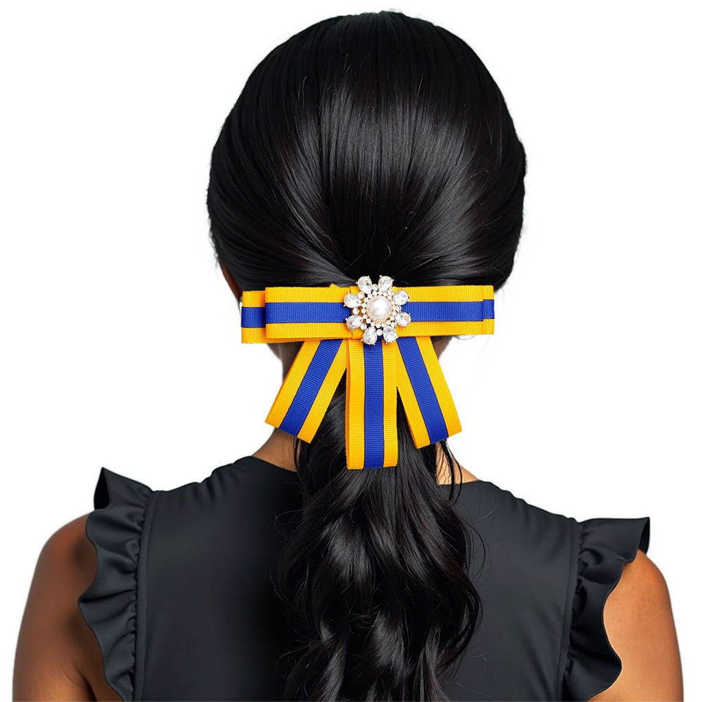SGRHO Sorority Blue Gold Bow Tie Style Brooch