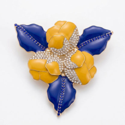 SGRHO Yellow 3 Blossom Royal Blue Leaf Brooch Pin