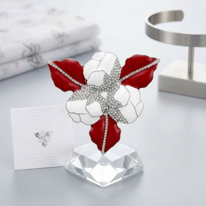 DST White 3 Blossom Crimson Red Leaf Brooch Pin