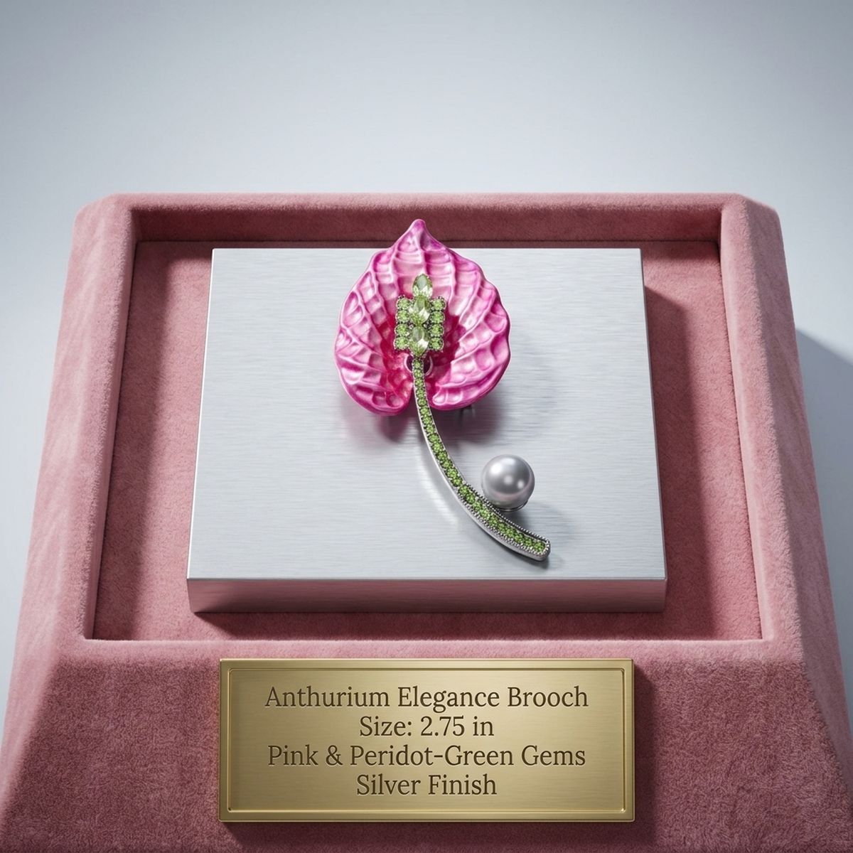 AKA Pink Lily Pearl & Green Rhinestone Brooch Pin