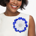 ZPB Sorority Blue White Flower Pearl Brooch Women