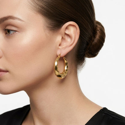 Hoop 18K Gold Stainless Diamond Cut Earrings