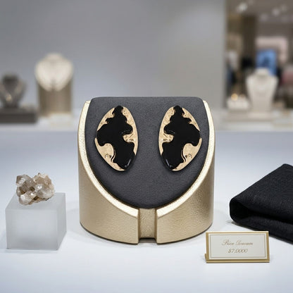 Stud Black and Gold Molten Metal Retro Earrings