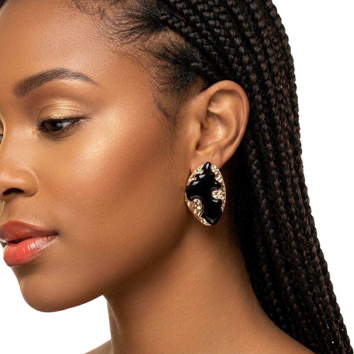 Stud Black and Gold Molten Metal Retro Earrings