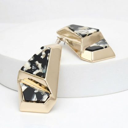 Stud Abstract Black Mosaic Terrazzo Earrings