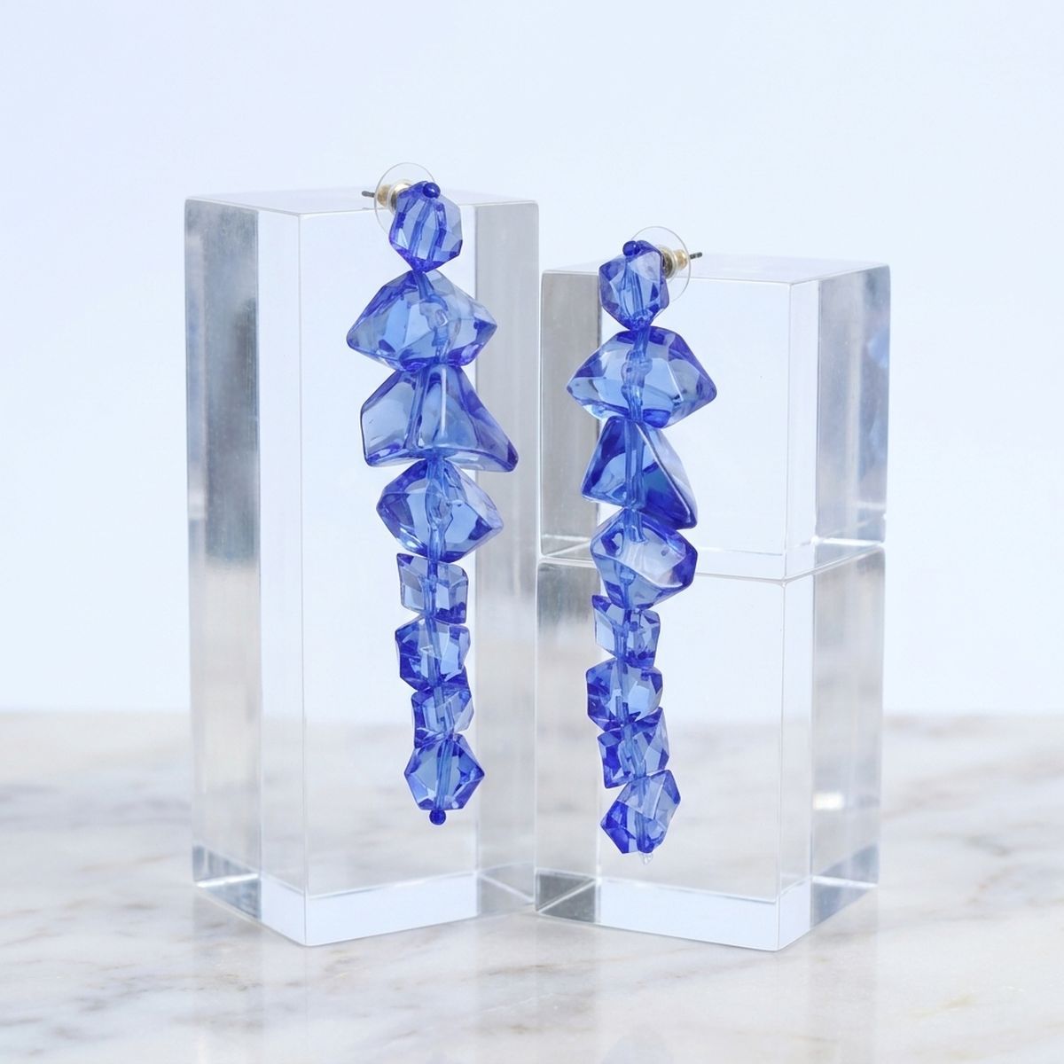 Translucent Blue Acrylic Rock Candy Drop Earrings