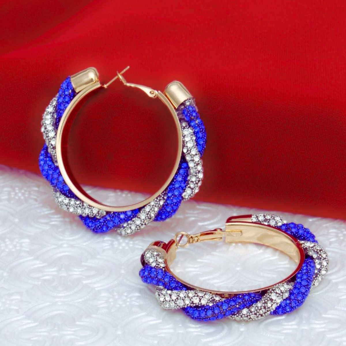 Sorority Vibrant Blue Clear Twisted Tube Hoops