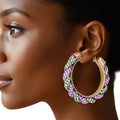 AKA Vibrant Pink Green Twisted Tube Hoop Earrings