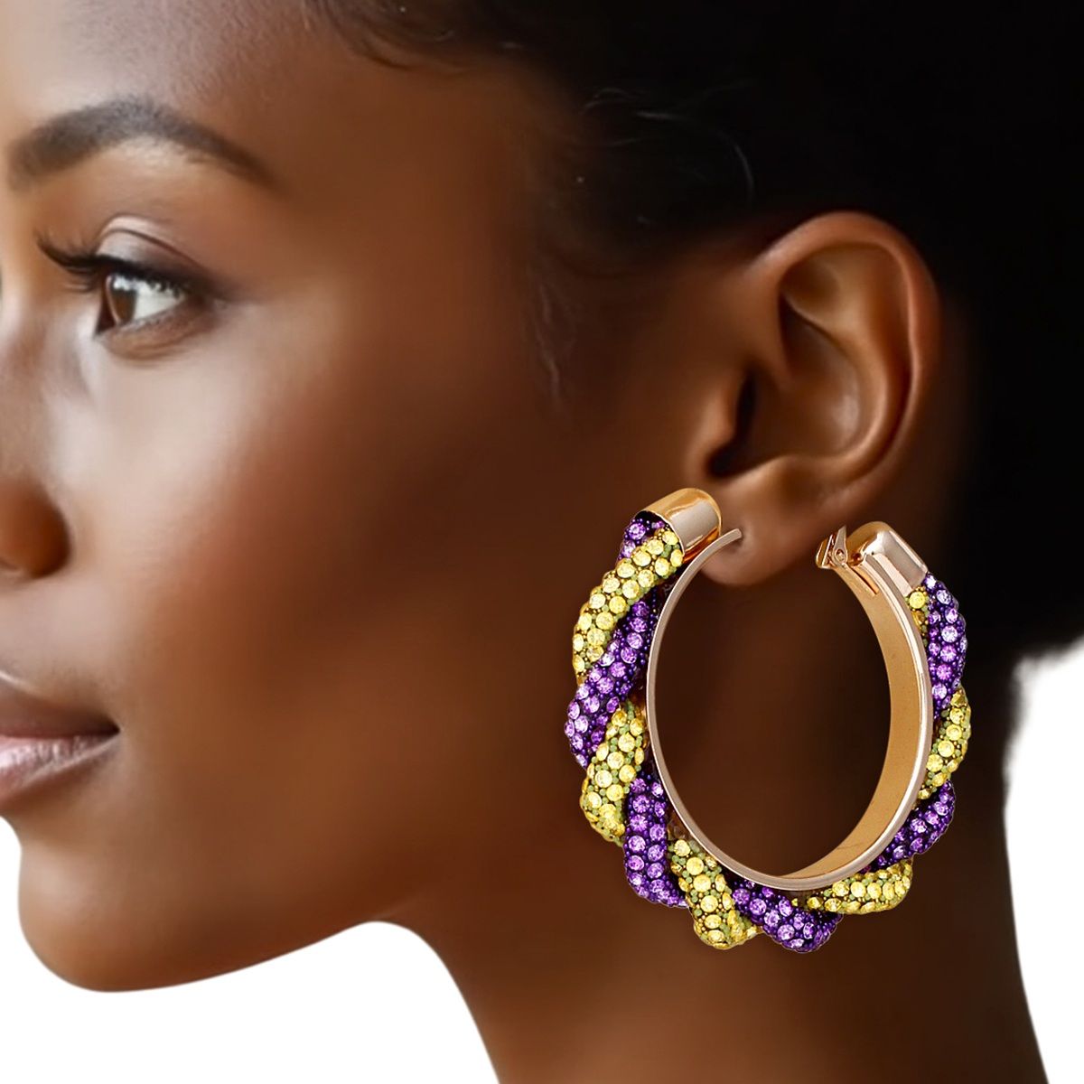 Omega Psi Vibrant Purple Gold Twisted Tube Hoops