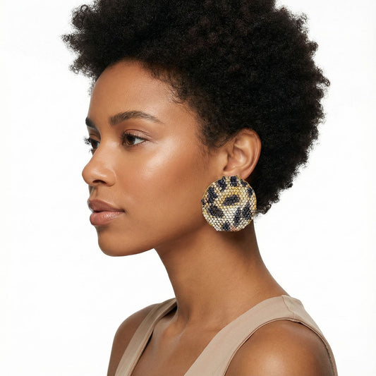 Stud Fierce Wild Leopard Encrusted Round Earrings