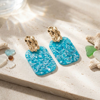 Drop Oversized Aqua Pearlescent Opulent Earrings