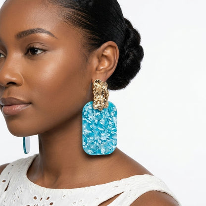 Drop Oversized Aqua Pearlescent Opulent Earrings