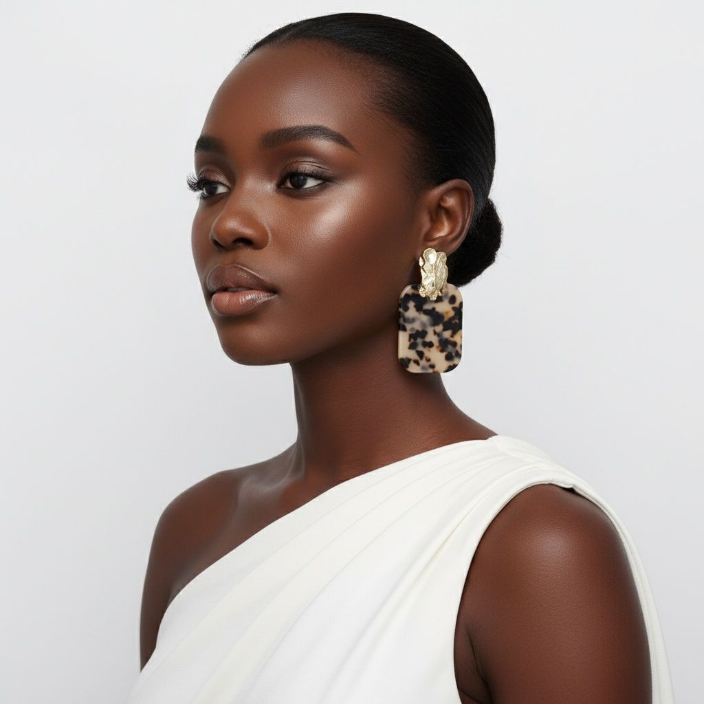 Drop Oversized Beige Turtle Shell Opulent Earrings