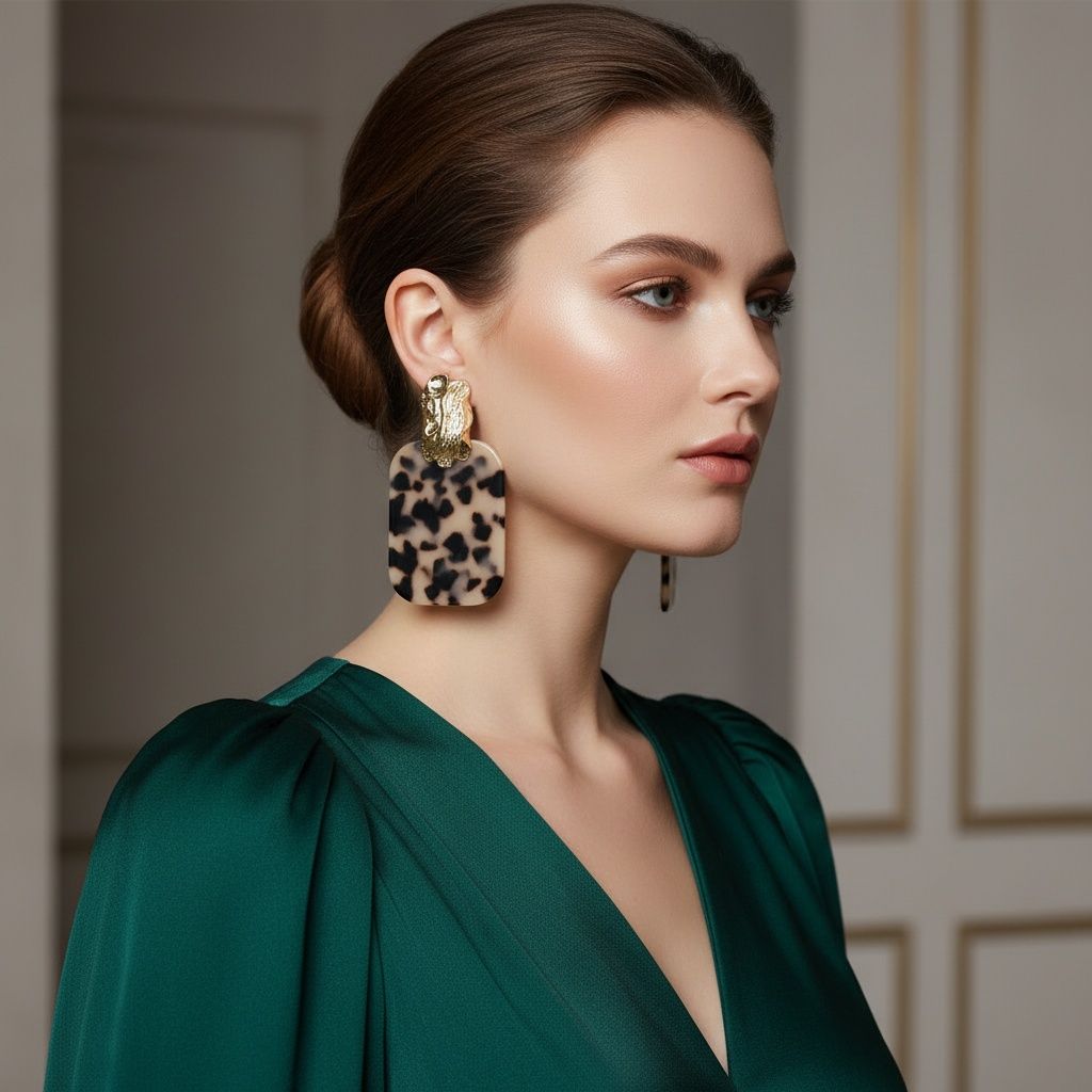 Drop Oversized Beige Turtle Shell Opulent Earrings