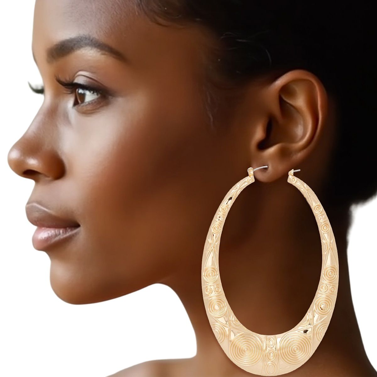 Hoop XL Tribal Pattern Teardrop Bamboo Earrings