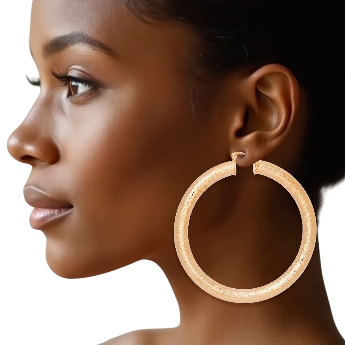 Hoop High Shine Gold Sandblasted Thick Earrings