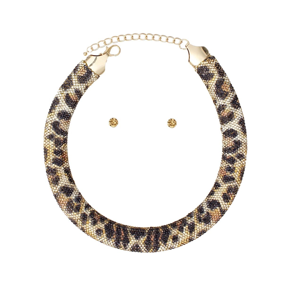 Collar Leopard Pave Rhinestone Torque Necklace