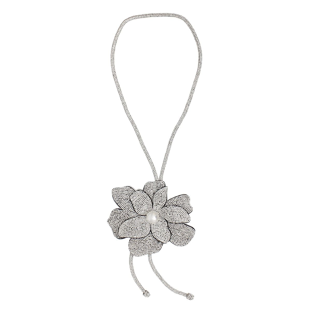 Long Y Brilliant Clear Blooming Flower Necklace