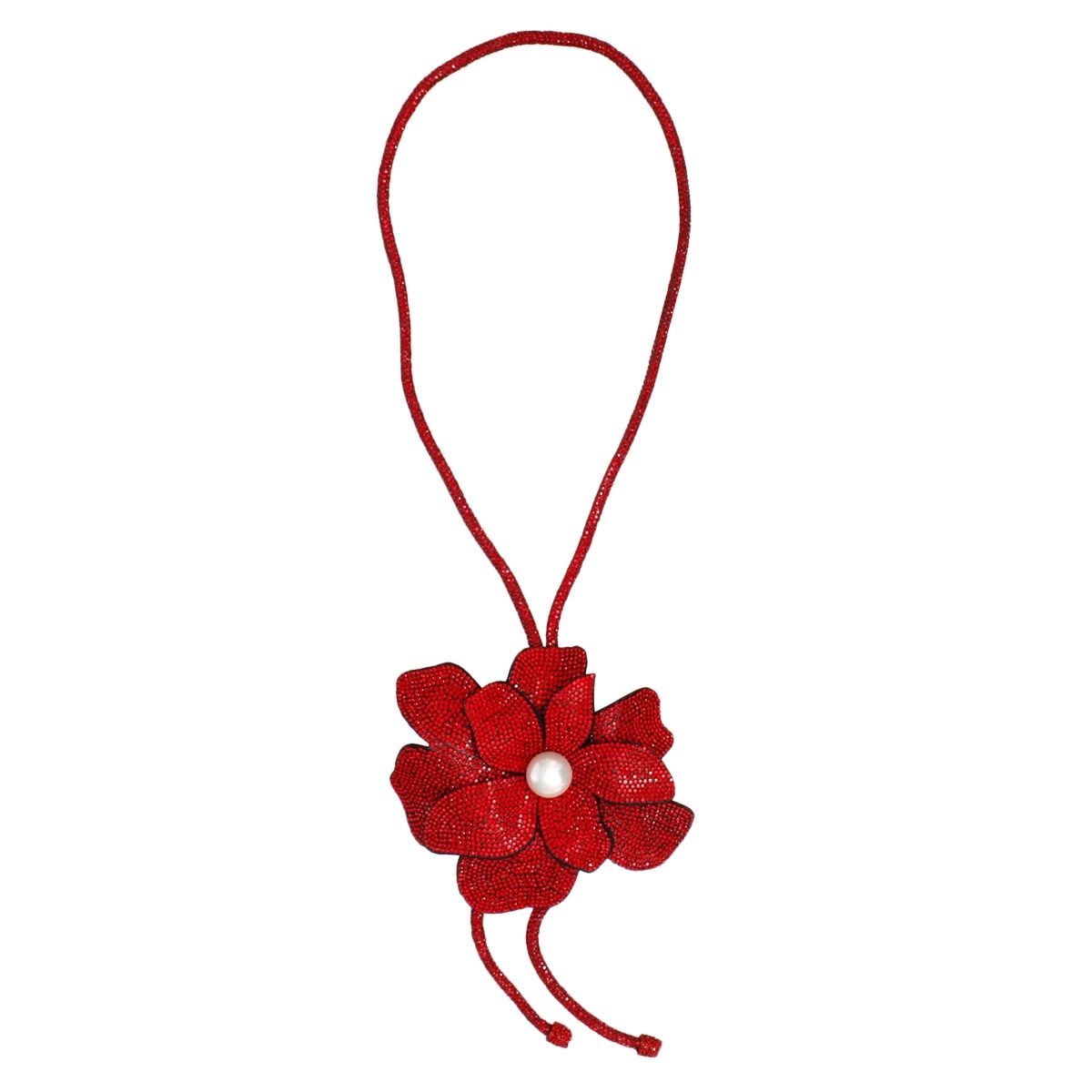 Long Y Brilliant Red Blooming Flower Necklace