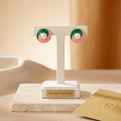 14K Gold Pink Green AKA Yin and Yang Stud Earrings