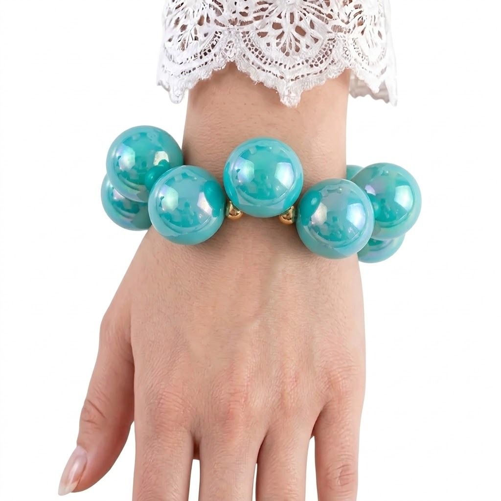 Aqua Blue Marble Bubble Ball Bead Bracelet