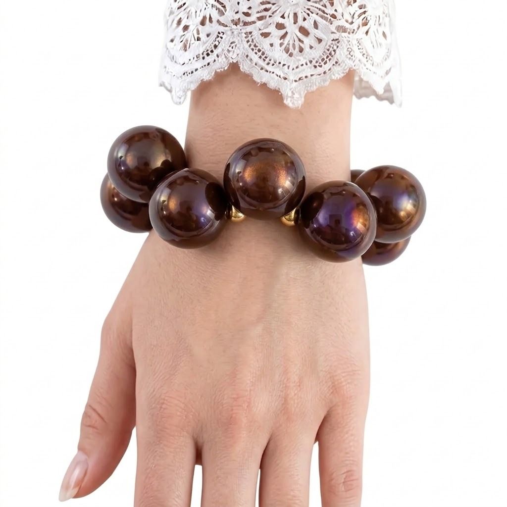 Dark Brown Marble Bubble Ball Bead Bracelet