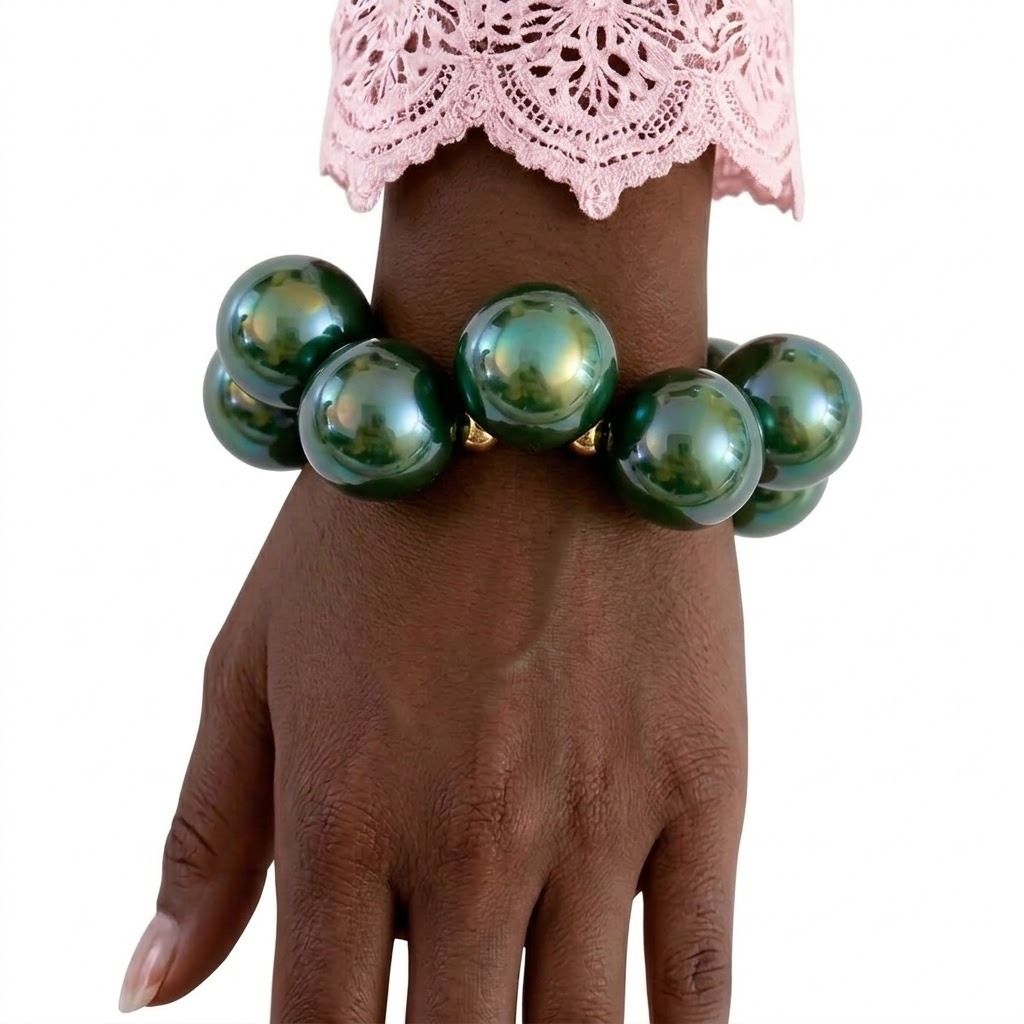 Olive Green Marble Bubble Ball Bead Bracelet