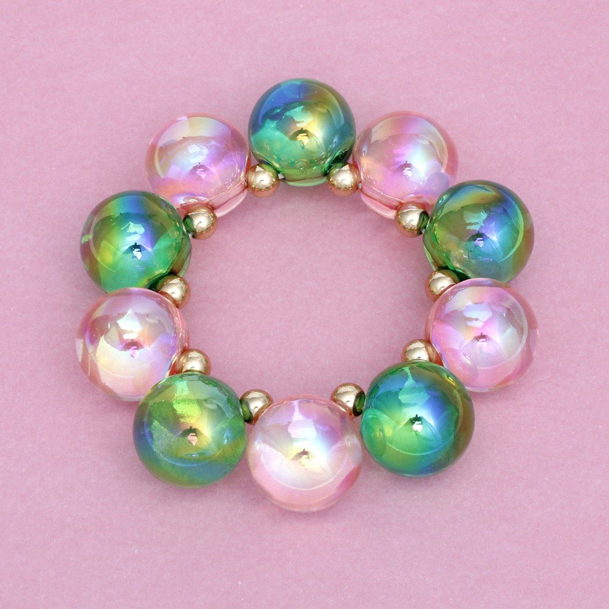 Bracelet Pink Green Iridescent Bubble Ball Bead