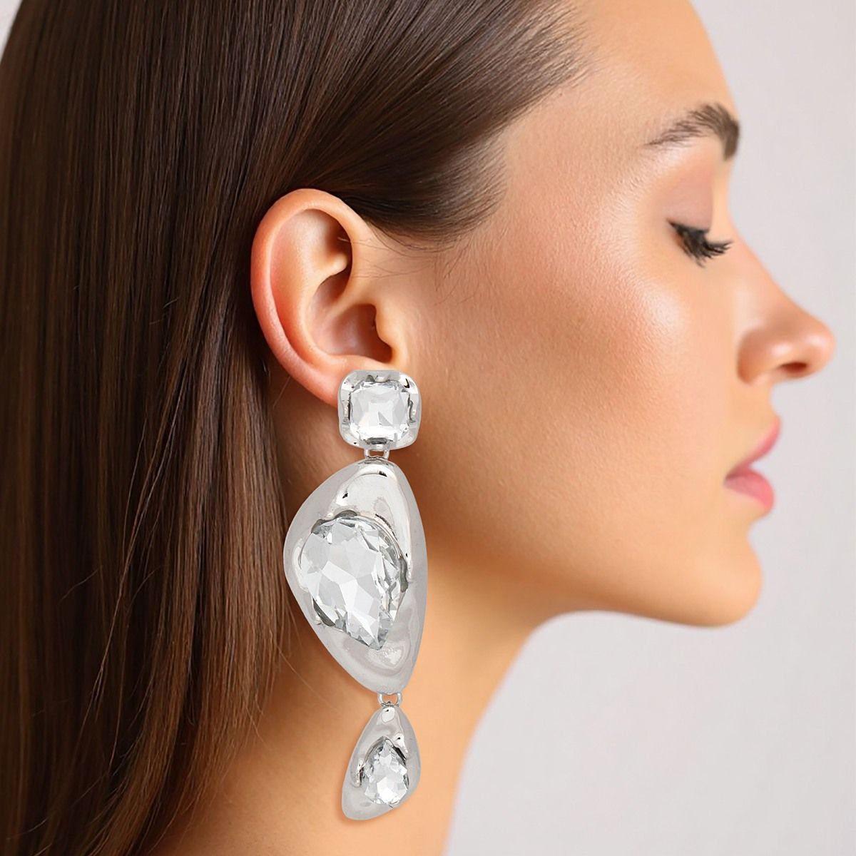 Dangle Silver Set Glass Crystal Modern Earrings