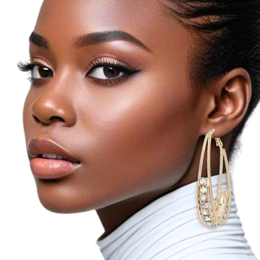 Hoops Oval Gold Split Aurbo Rhinestone Earrings