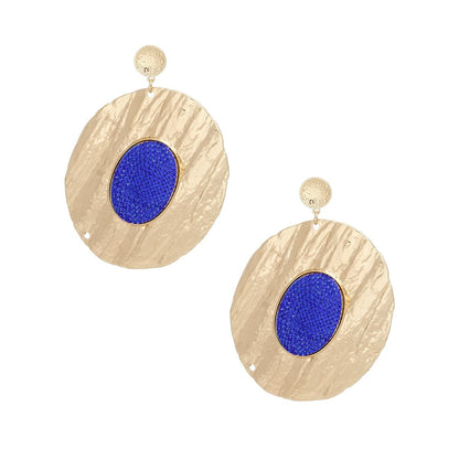 Drop Dramatic Large Gold Oval Blue Inset Earrings