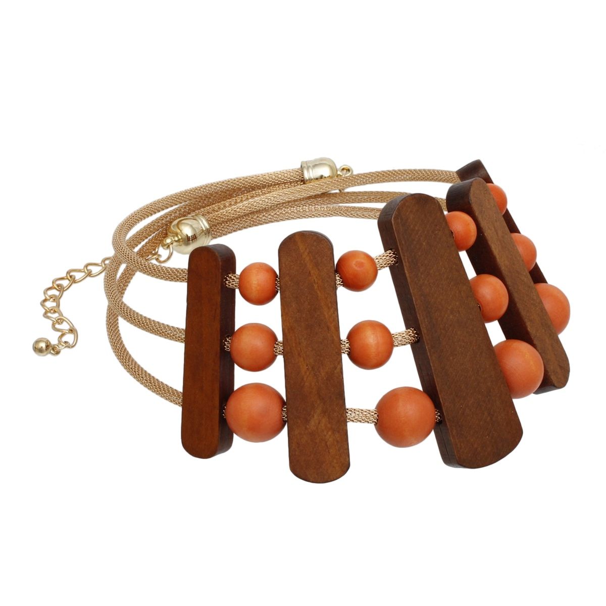 Necklace Brown Orange Wood Choker Set for Women