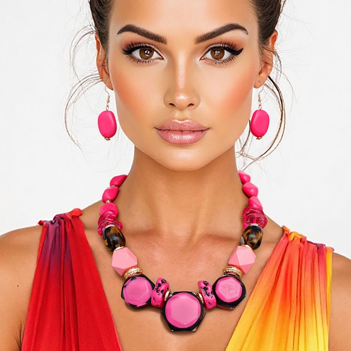 Necklace Fuchsia Leopard Chunky Bead for Women