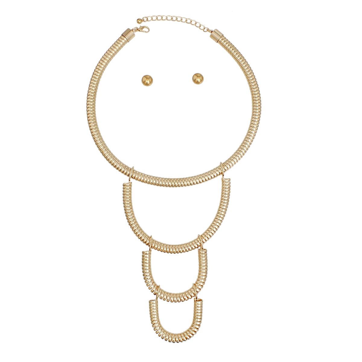 Bib Gold Rigid Coiled Spring U Drop Necklace