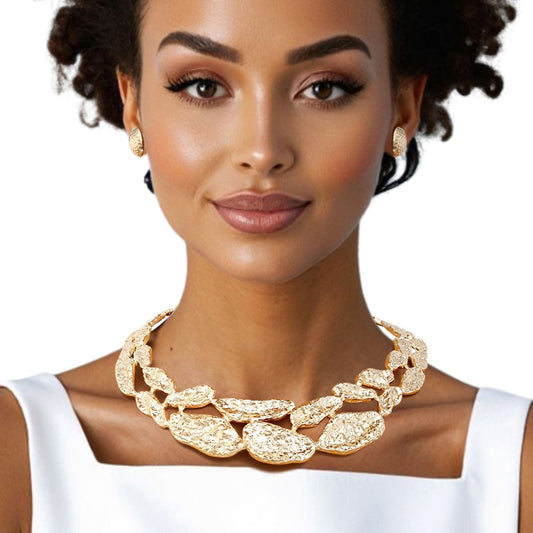 Collar Gold Melted Metal Rigid Armor Necklace