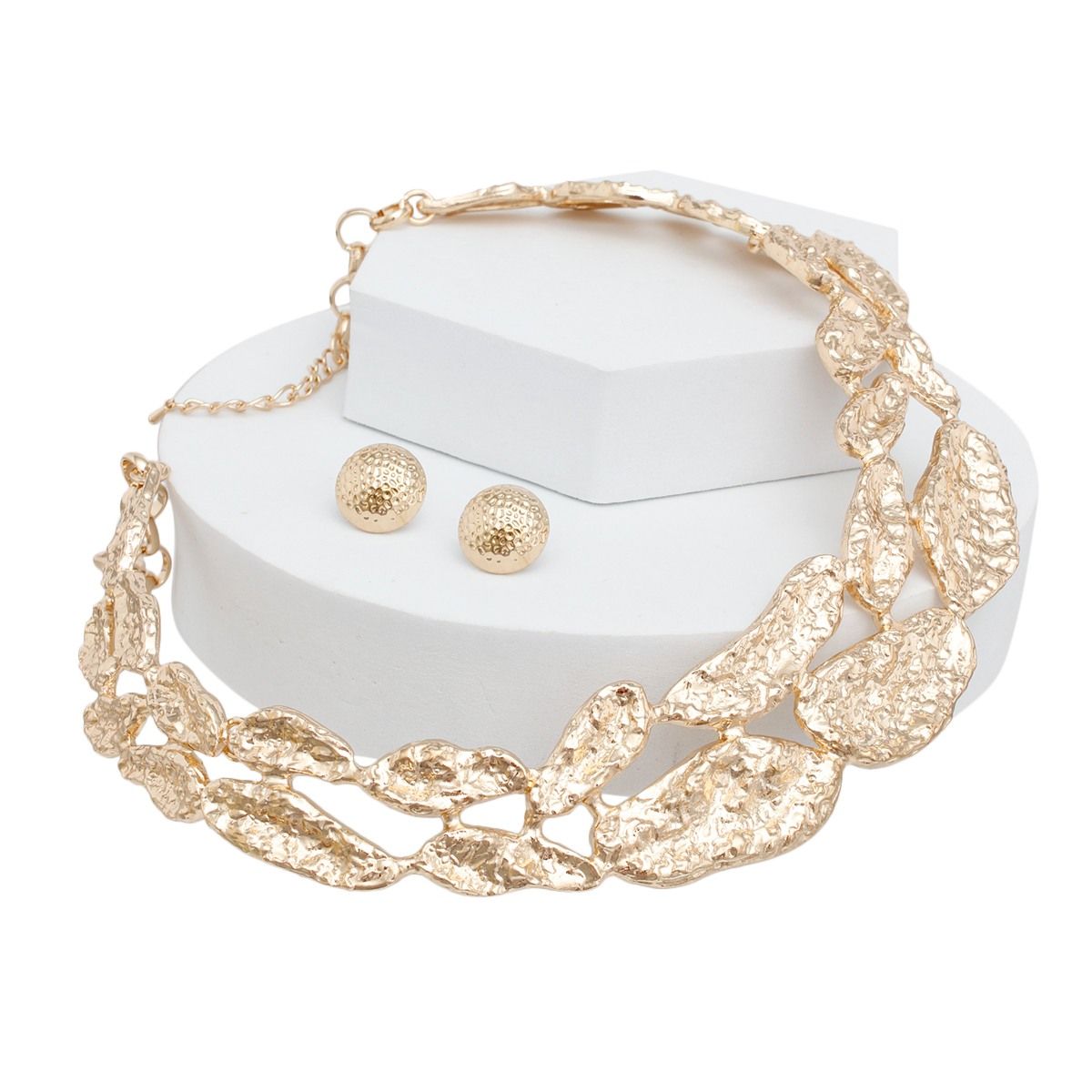 Collar Gold Melted Metal Rigid Armor Necklace