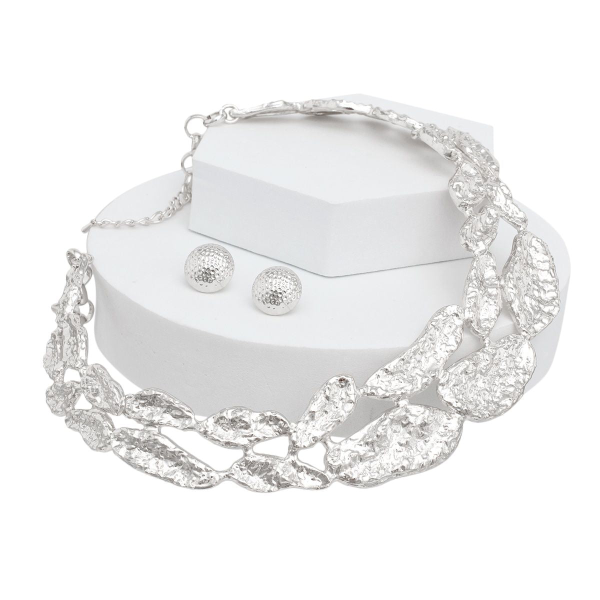 Collar Silver Melted Metal Rigid Armor Necklace