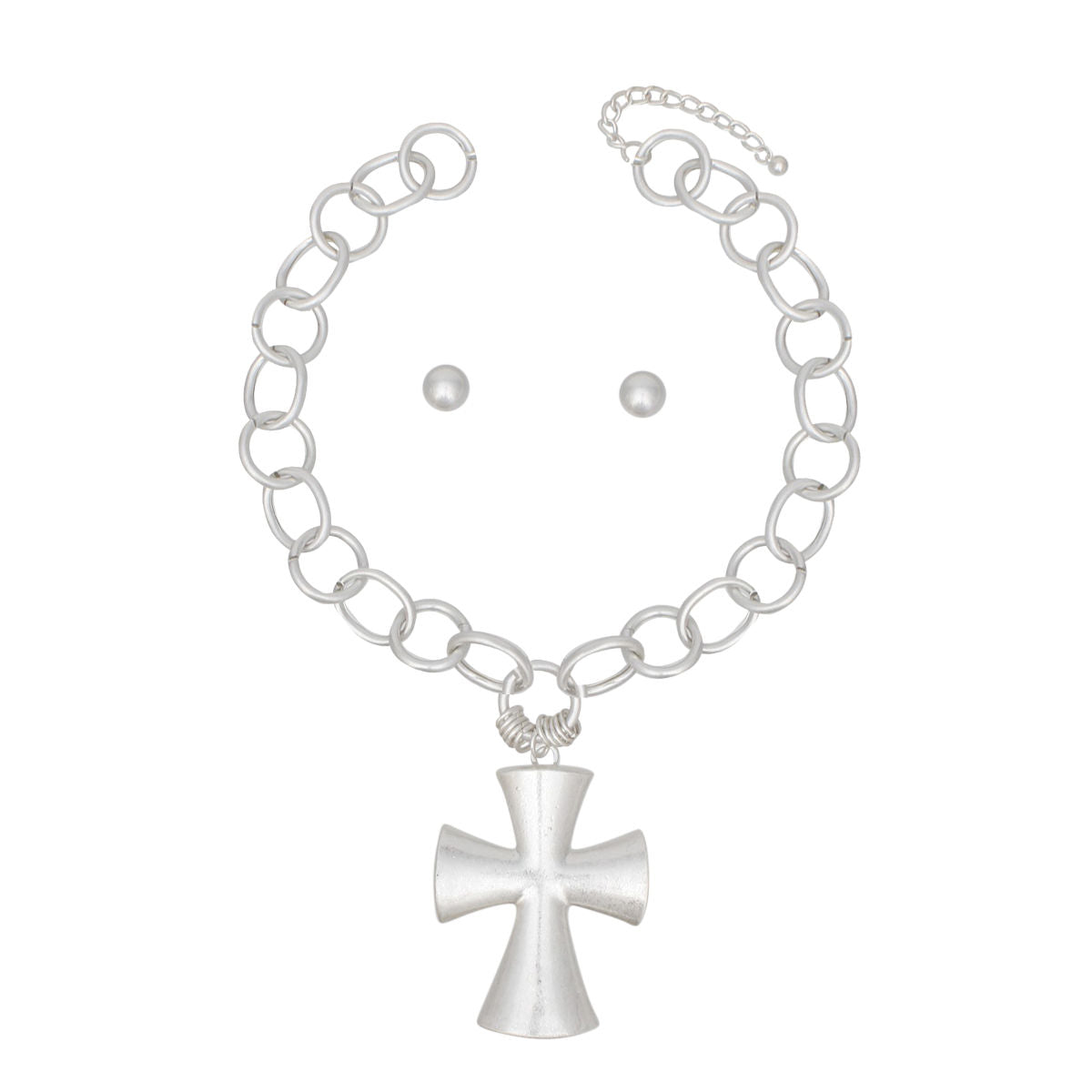 Pendant Chunky Matte Silver Cross Chain Necklace