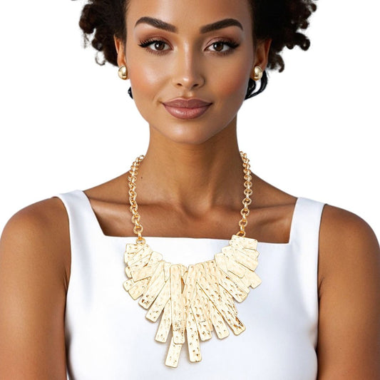 Bib Rigid Gold Oversized Metal Bar Plate Necklace