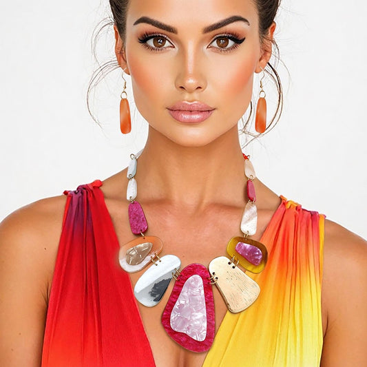 Bib Marbled Multicolor Link Necklace for Women