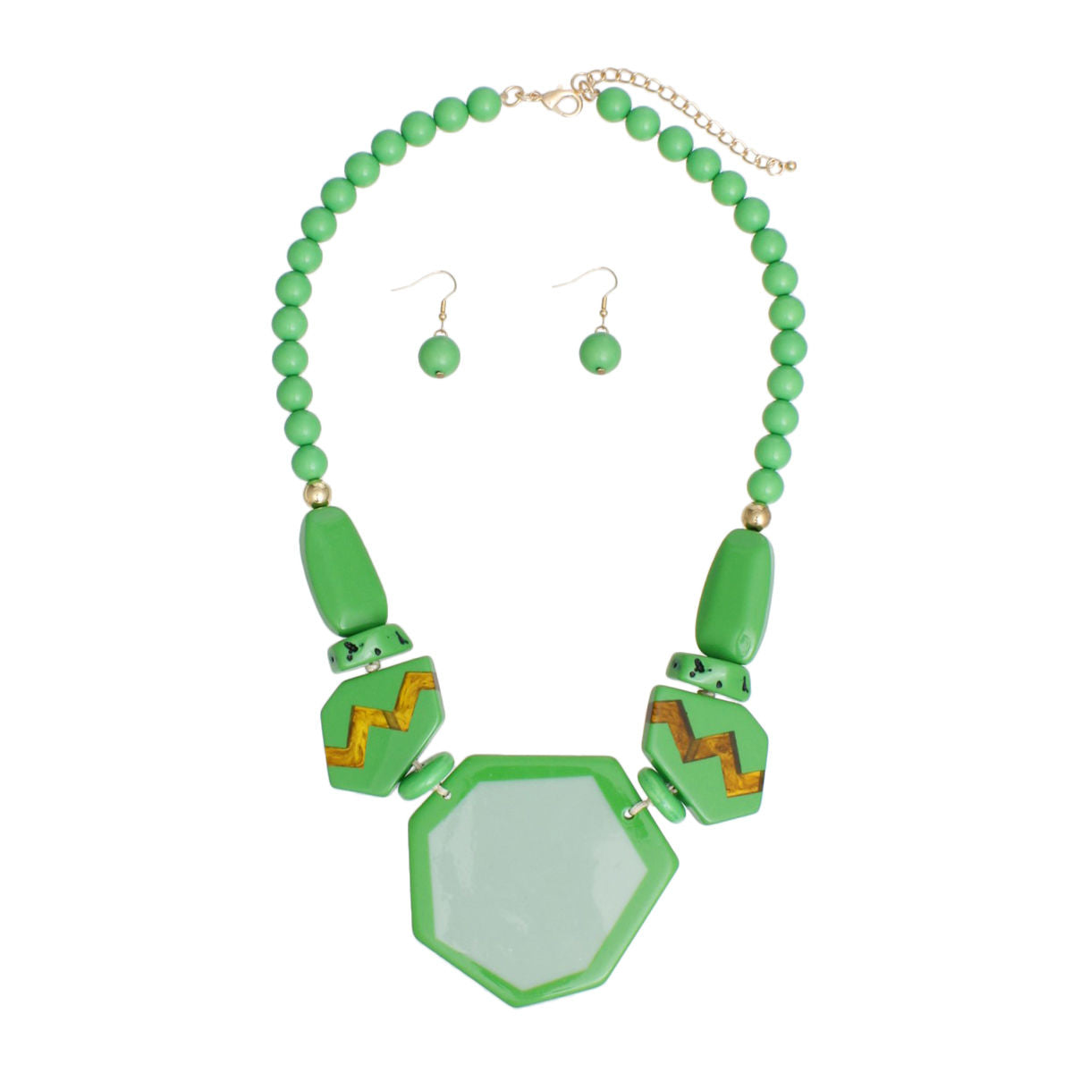 Beaded Pendant Green 70's Vibe Necklace for Women