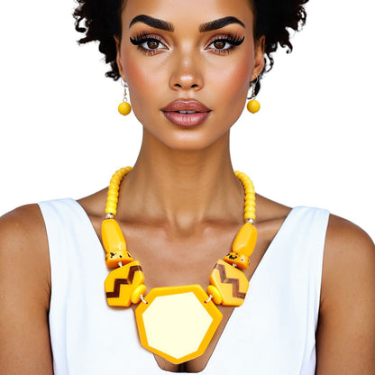 Beaded Pendant Yellow 70's Vibe Necklace for Women