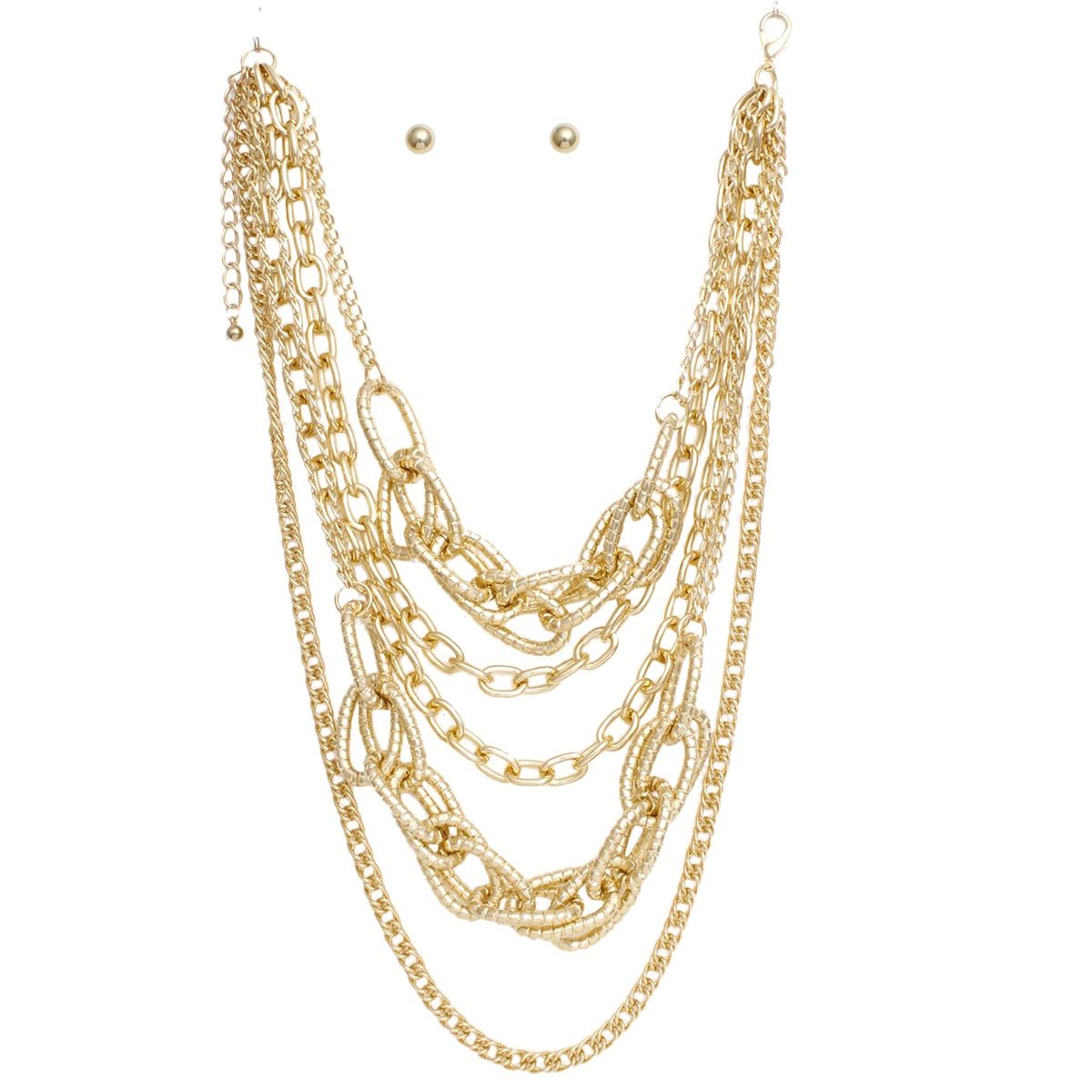 Layered Chain Gold Multi Link 5 Strand Necklace