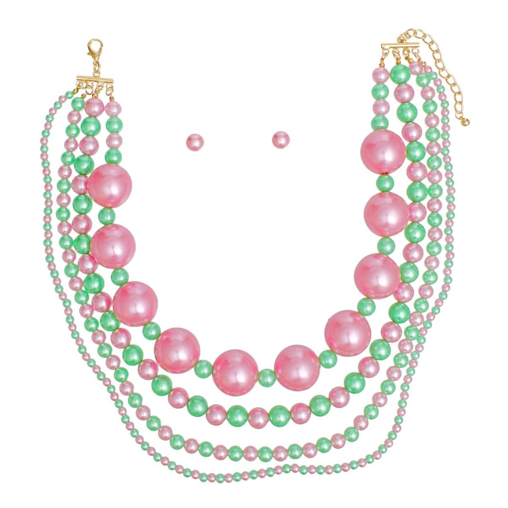 AKA Sorority Pink Green Jumbo Pearl Necklace Set