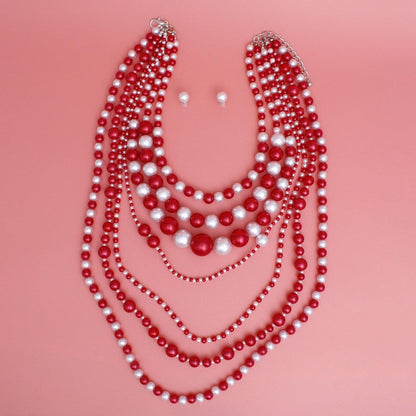 DST Sorority Red White 7 Strand Pearl Necklace