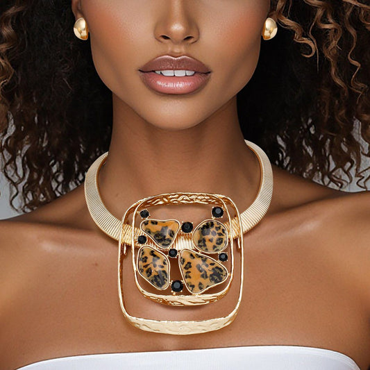 Chunky Collar Exotic Gold Leopard Safari Necklace