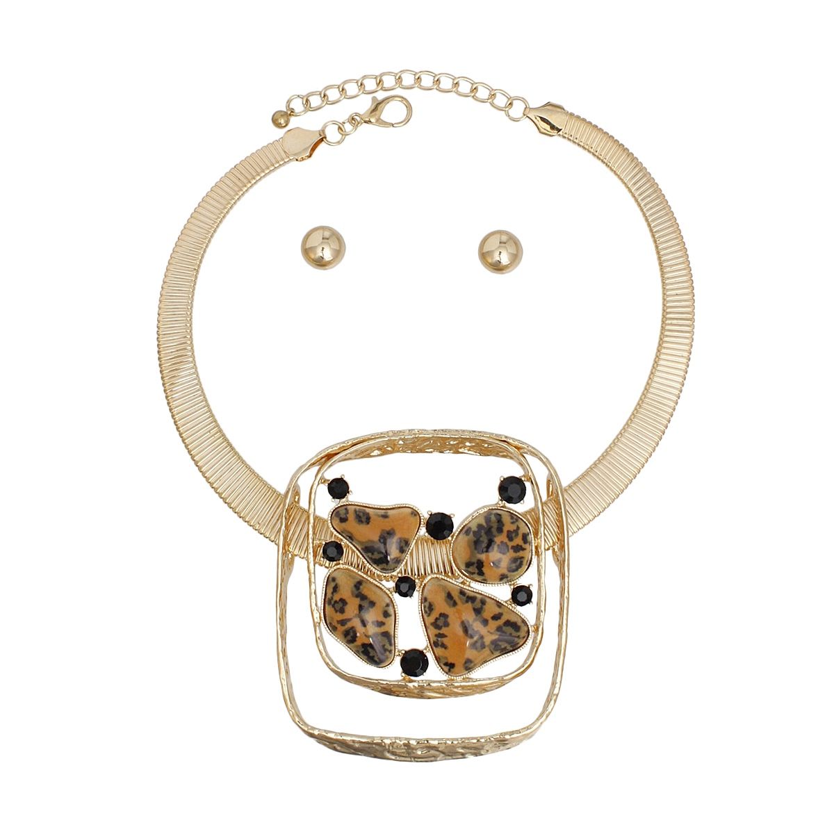 Chunky Collar Exotic Gold Leopard Safari Necklace
