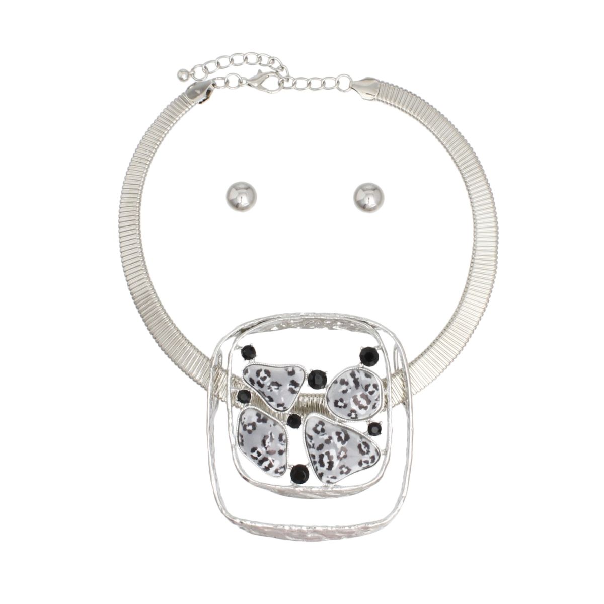 Chunky Collar Exotic Silver Leopard Safari Necklace