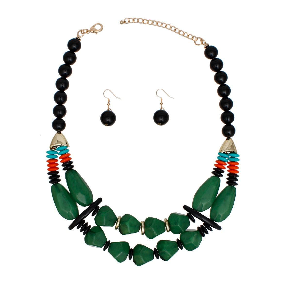 Beaded Green Stone Ethnic Chic Layered Necklace