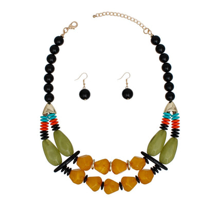 Beaded Mustard Stone Ethnic Chic Layered Necklace